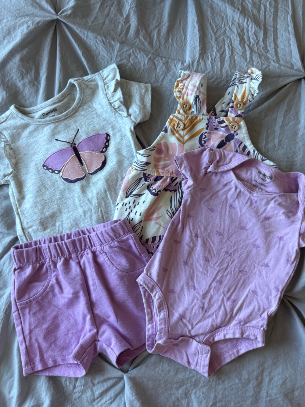 Pekkle Lavender & Light Gray Baby Girl Outfit Set